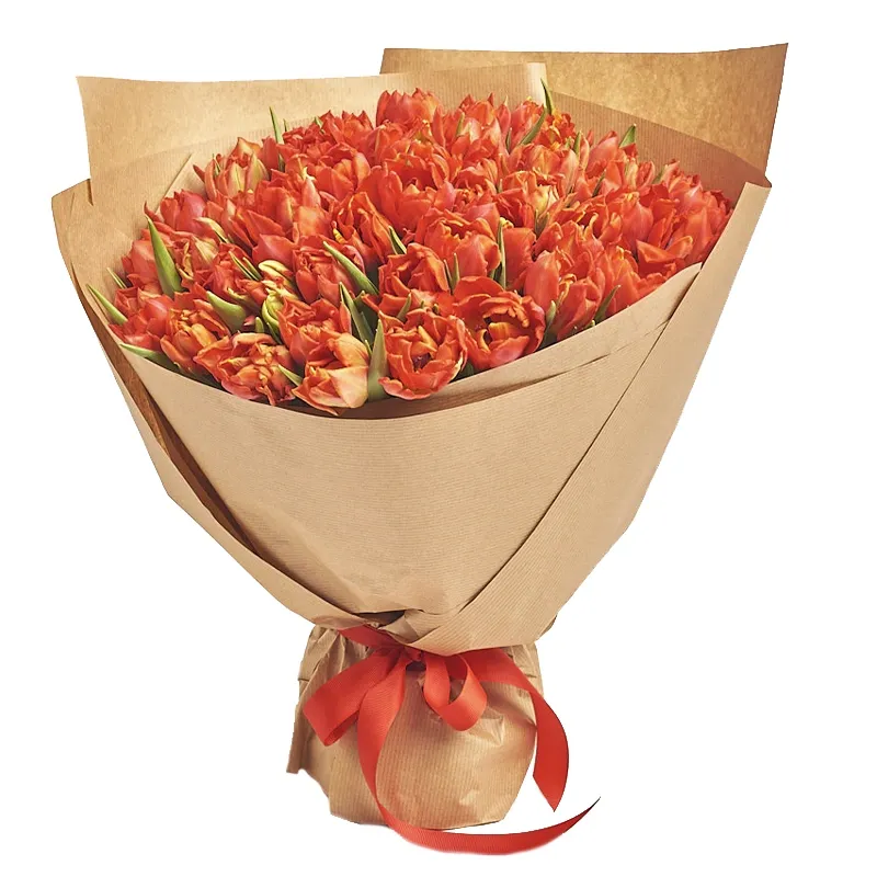 Букет из 51 красного пиовидного тюльпана